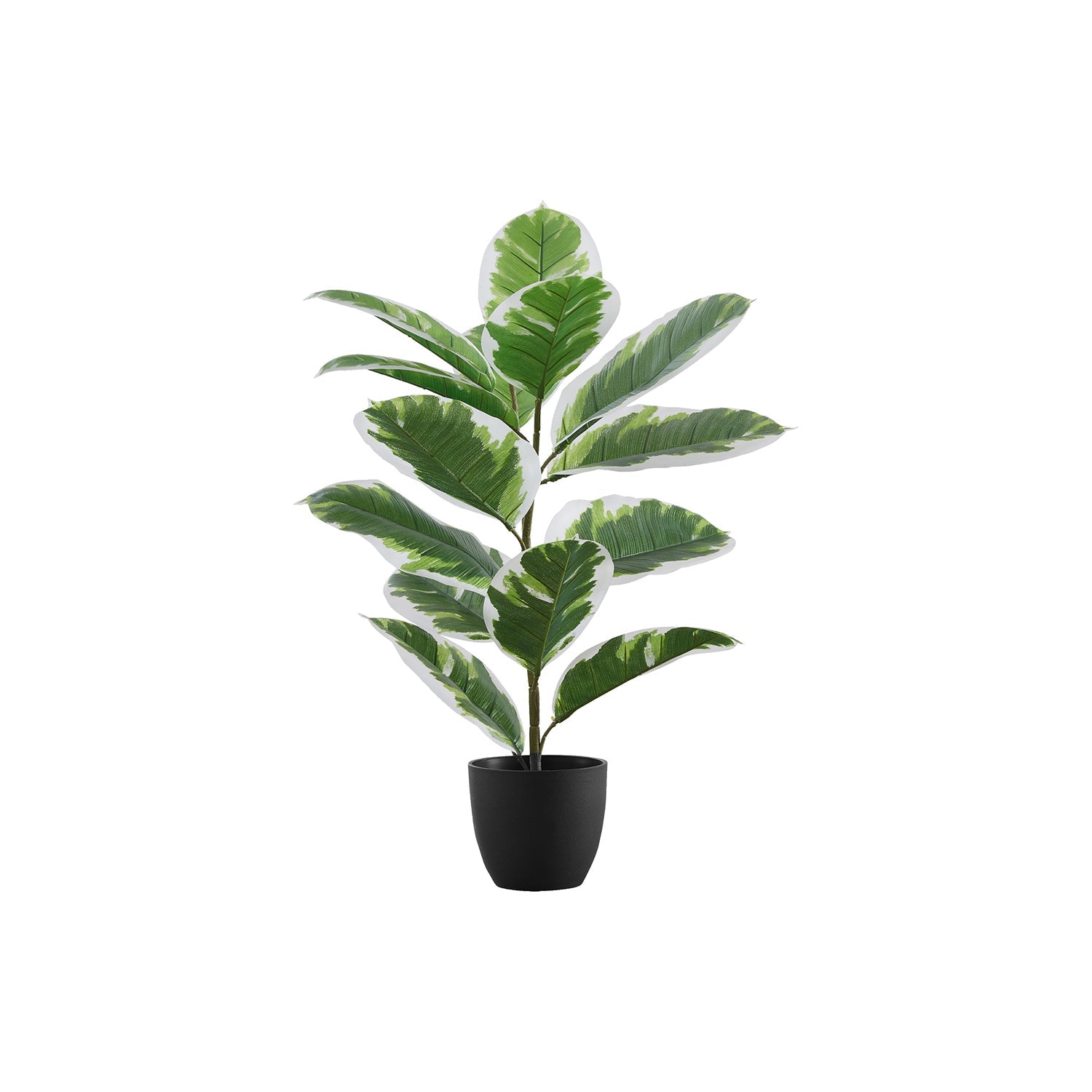 I 9572 - Plante Artificielle, 27" De Haut, Caoutchouc, Intérieur, Faux, Faux, Tableau, Verdure, Mis En Pot, Vraie Touche, Décoratif, Feuilles Vertes, Pot Noir - Simple Boutique
