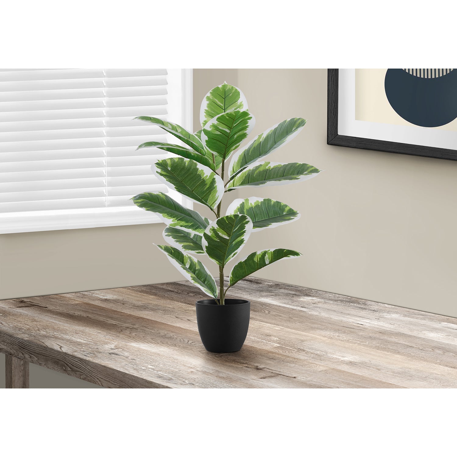 I 9572 - Plante Artificielle, 27" De Haut, Caoutchouc, Intérieur, Faux, Faux, Tableau, Verdure, Mis En Pot, Vraie Touche, Décoratif, Feuilles Vertes, Pot Noir - Simple Boutique