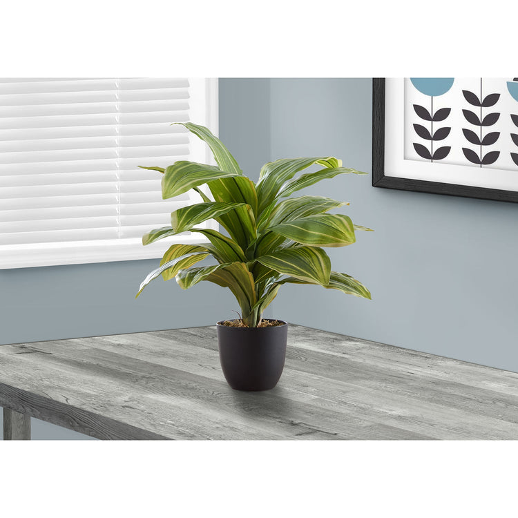 I 9573 - Plante Artificielle, 17" De Haut, Dracaena, Intérieur, Faux, Faux, Tableau, Verdure, Mis En Pot, Vraie Touche, Décoratif, Feuilles Vertes, Pot Noir - Simple Boutique