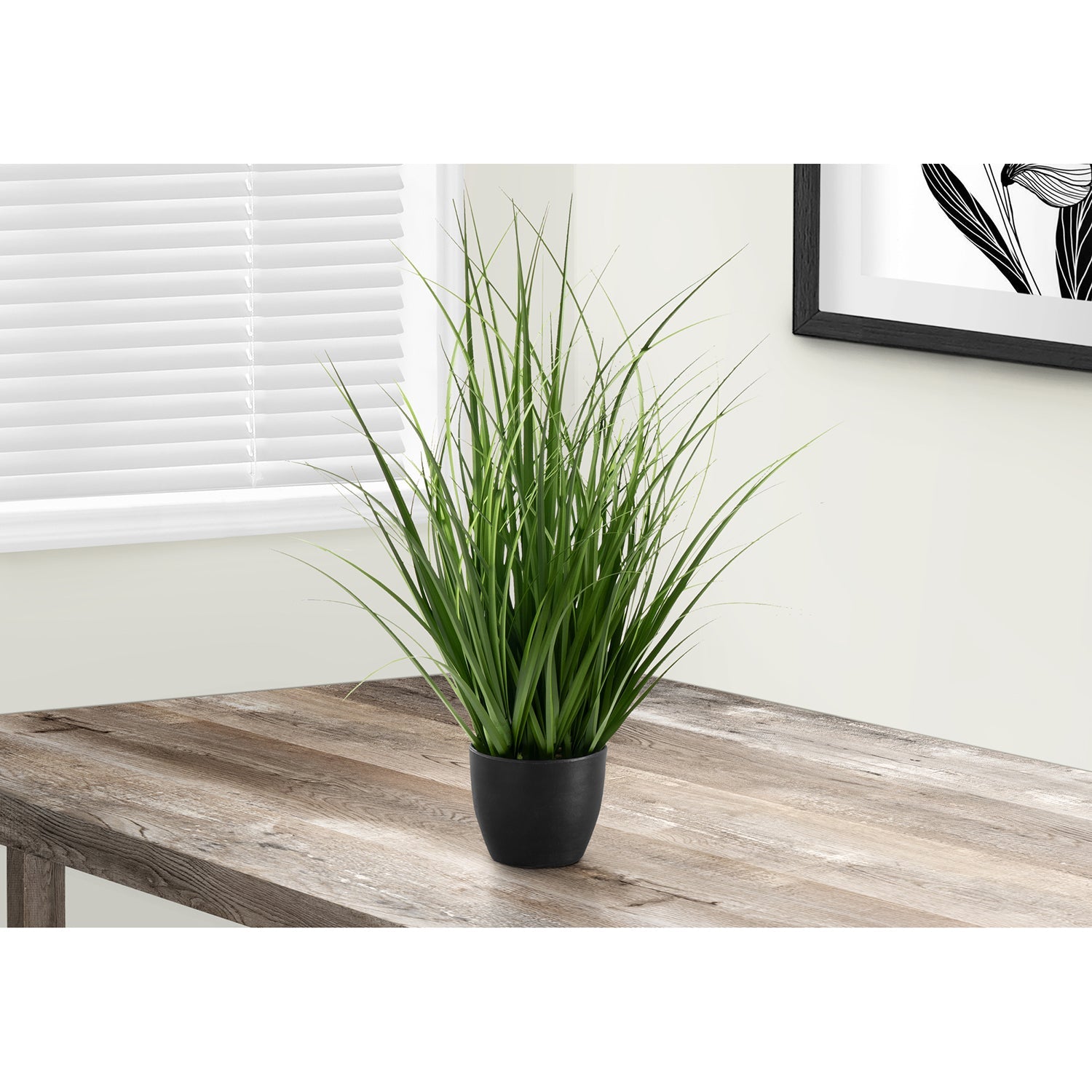 I 9575 - Plante Artificielle, 23" De Haut, Gazon, Intérieur, Faux, Faux, Tableau, Verdure, Mis En Pot, Vraie Touche, Décoratif, Herbe Verte, Pot Noir - Simple Boutique
