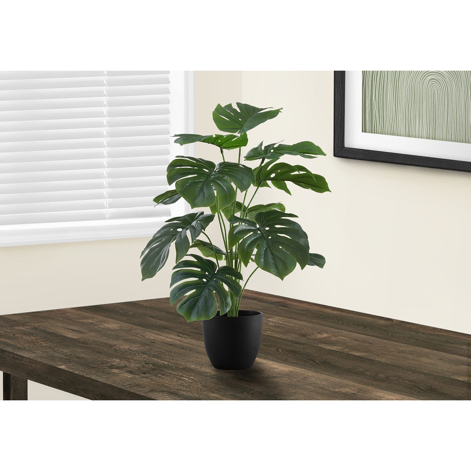 I 9576 - Plante Artificielle, 24" De Haut, Monstera, Intérieur, Faux, Faux, Tableau, Verdure, Mis En Pot, Vraie Touche, Décoratif, Feuilles Vertes, Pot Noir - Simple Boutique