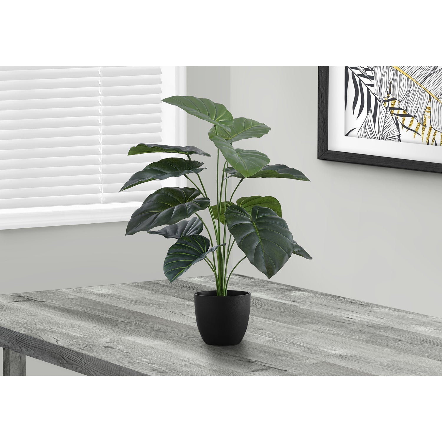 I 9578 - Plante Artificielle, 24" De Haut, Alocasie, Intérieur, Faux, Faux, Tableau, Verdure, Mis En Pot, Vraie Touche, Décoratif, Feuilles Vertes, Pot Noir - Simple Boutique