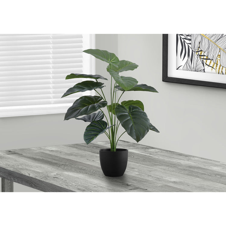 I 9578 - Plante Artificielle, 24" De Haut, Alocasie, Intérieur, Faux, Faux, Tableau, Verdure, Mis En Pot, Vraie Touche, Décoratif, Feuilles Vertes, Pot Noir - Simple Boutique