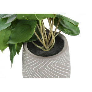 I 9582 - Plante Artificielle, 8" De Haut, Alocasie, Intérieur, Faux, Faux, Tableau, Verdure, Mis En Pot, Lot De 2, Décoratif, Feuilles Vertes, Pots En Ciment Blanc - Simple Boutique