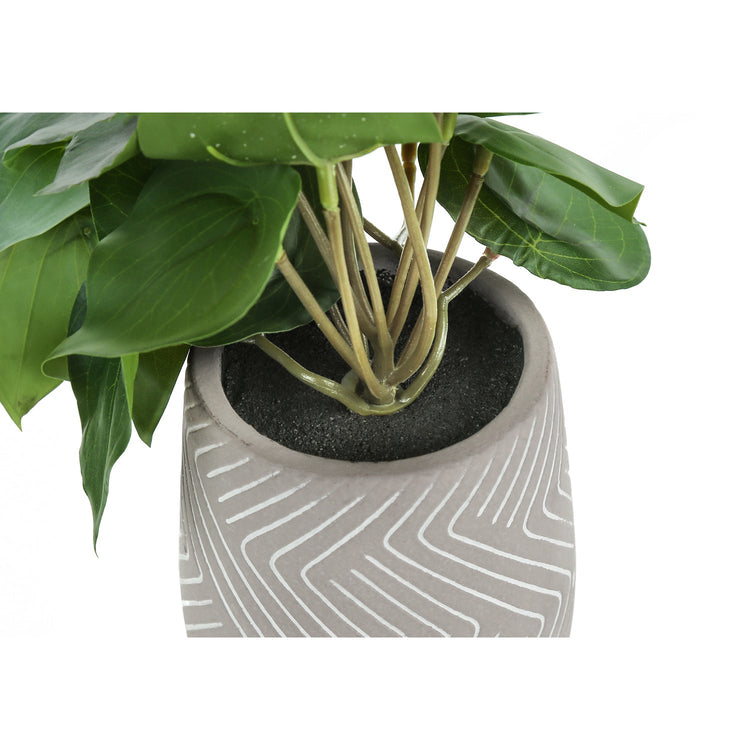 I 9582 - Plante Artificielle, 8" De Haut, Alocasie, Intérieur, Faux, Faux, Tableau, Verdure, Mis En Pot, Lot De 2, Décoratif, Feuilles Vertes, Pots En Ciment Blanc - Simple Boutique