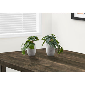 I 9582 - Plante Artificielle, 8" De Haut, Alocasie, Intérieur, Faux, Faux, Tableau, Verdure, Mis En Pot, Lot De 2, Décoratif, Feuilles Vertes, Pots En Ciment Blanc - Simple Boutique