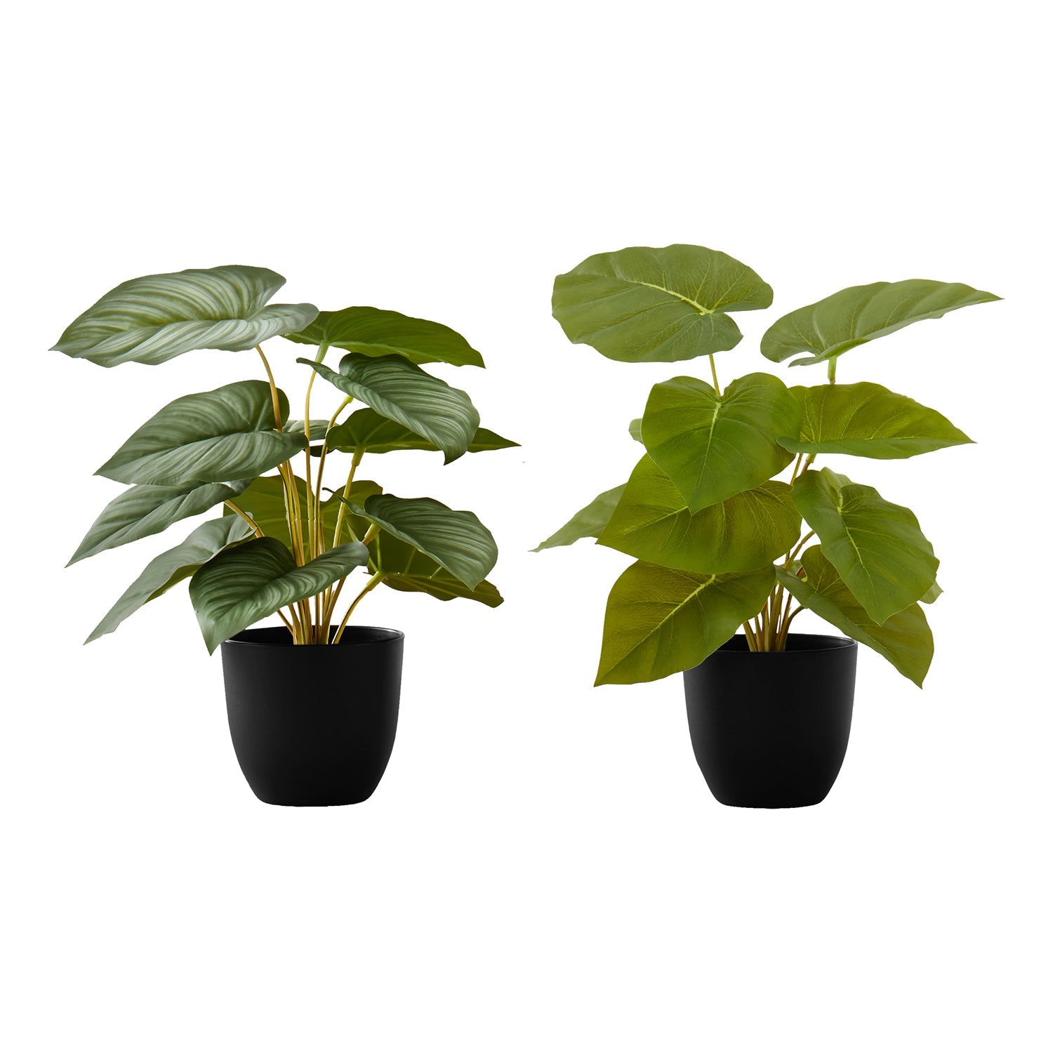 I 9583 - Plante Artificielle, 13" De Haut, Épipremnum, Intérieur, Faux, Faux, Tableau, Verdure, Mis En Pot, Lot De 2, Décoratif, Feuilles Vertes, Pots Noirs - Simple Boutique