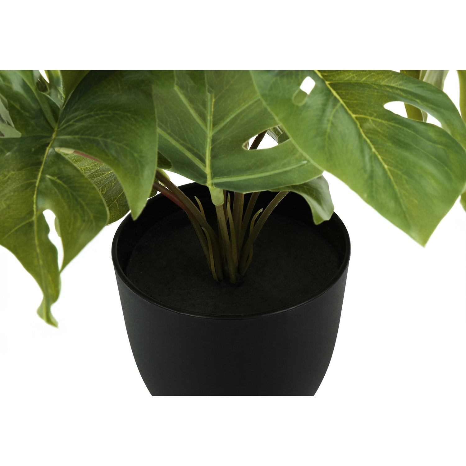 I 9584 - Plante Artificielle, 13" De Haut, Monstera Calathea, Intérieur, Faux, Faux, Tableau, Verdure, Mis En Pot, Lot De 2, Décoratif, Feuilles Vertes, Pots Noirs - Simple Boutique