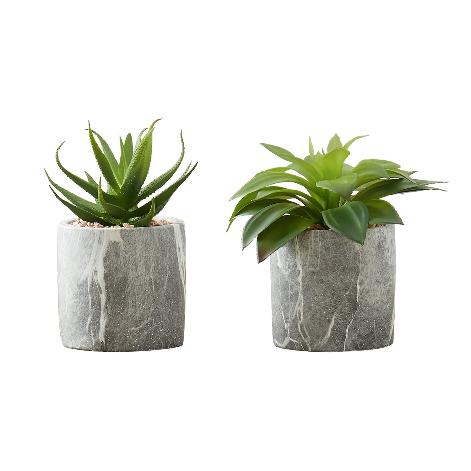 I 9586 - Plante Artificielle, 6" De Haut, Succulent, Intérieur, Faux, Faux, Tableau, Verdure, Mis En Pot, Lot De 2, Décoratif, Feuilles Vertes, Poterie De Ciment Gris - Simple Boutique