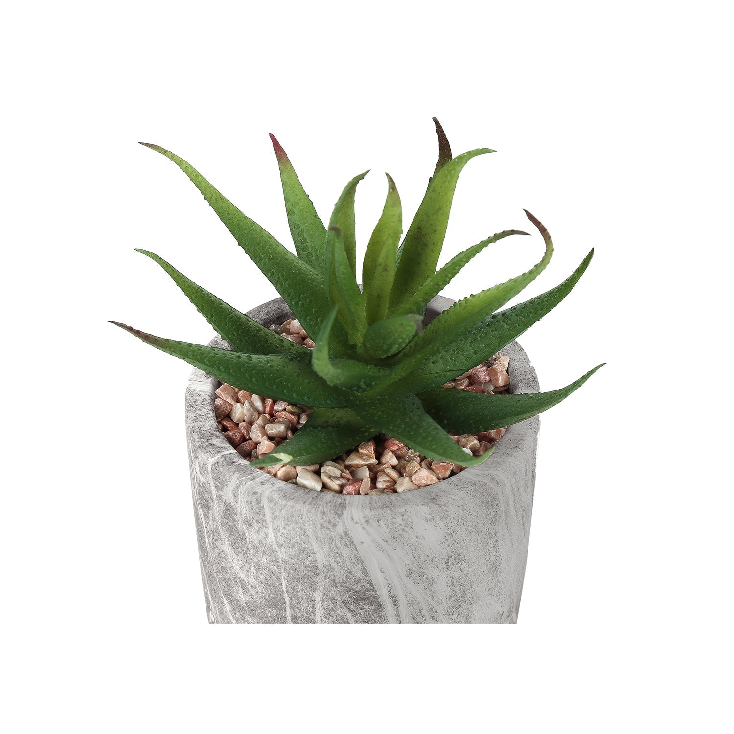 I 9586 - Plante Artificielle, 6" De Haut, Succulent, Intérieur, Faux, Faux, Tableau, Verdure, Mis En Pot, Lot De 2, Décoratif, Feuilles Vertes, Poterie De Ciment Gris - Simple Boutique