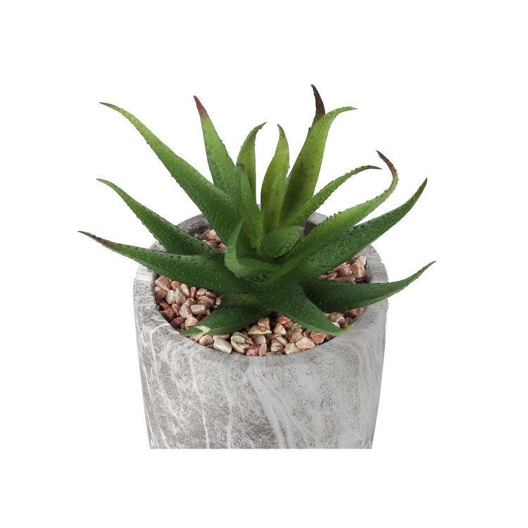 I 9586 - Plante Artificielle, 6" De Haut, Succulent, Intérieur, Faux, Faux, Tableau, Verdure, Mis En Pot, Lot De 2, Décoratif, Feuilles Vertes, Poterie De Ciment Gris - Simple Boutique