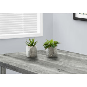 I 9586 - Plante Artificielle, 6" De Haut, Succulent, Intérieur, Faux, Faux, Tableau, Verdure, Mis En Pot, Lot De 2, Décoratif, Feuilles Vertes, Poterie De Ciment Gris - Simple Boutique