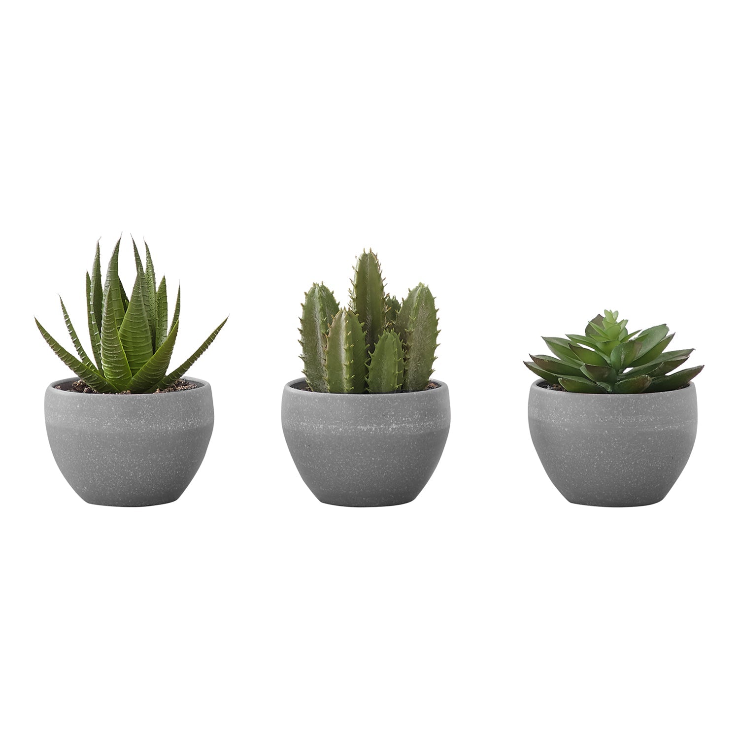 I 9587 - Plante Artificielle, 6" De Haut, Succulent, Intérieur, Faux, Faux, Tableau, Verdure, Mis En Pot, Lot De 3, Décoratif, Plantes Vertes, Poterie De Ciment Gris - Simple Boutique