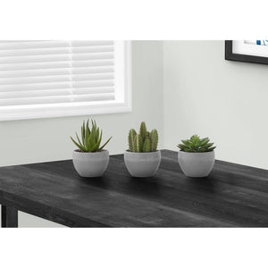 I 9587 - Plante Artificielle, 6" De Haut, Succulent, Intérieur, Faux, Faux, Tableau, Verdure, Mis En Pot, Lot De 3, Décoratif, Plantes Vertes, Poterie De Ciment Gris - Simple Boutique