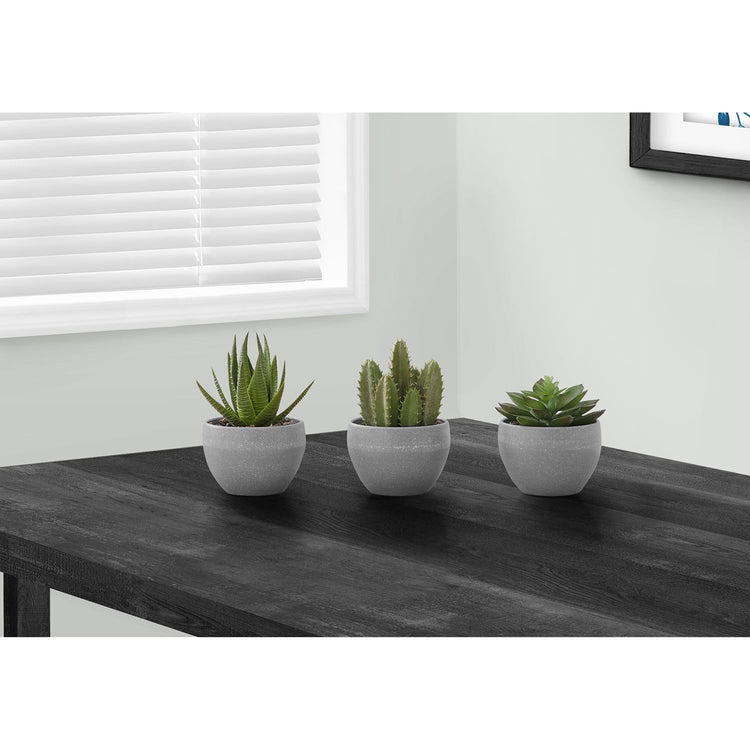I 9587 - Plante Artificielle, 6" De Haut, Succulent, Intérieur, Faux, Faux, Tableau, Verdure, Mis En Pot, Lot De 3, Décoratif, Plantes Vertes, Poterie De Ciment Gris - Simple Boutique