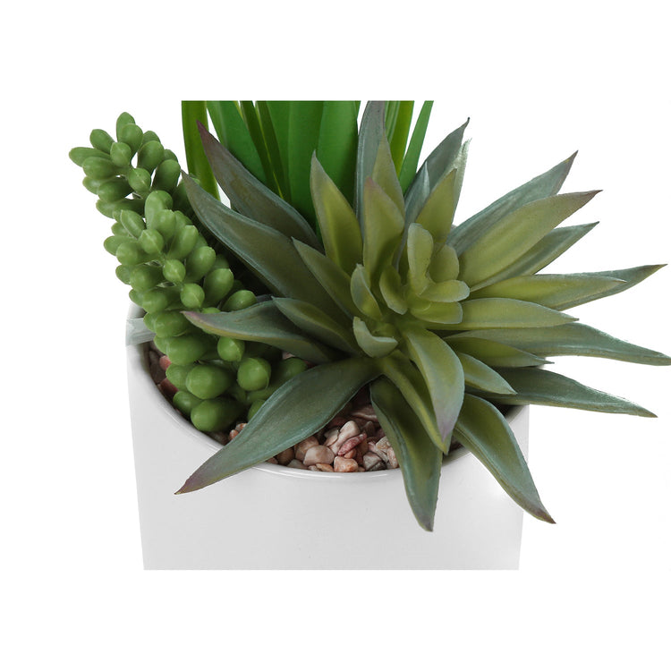 I 9588 - Plante Artificielle, 7" De Haut, Succulent, Intérieur, Faux, Faux, Tableau, Verdure, Mis En Pot, Lot De 2, Décoratif, Plantes Vertes, Pots Céramiques Blancs - Simple Boutique
