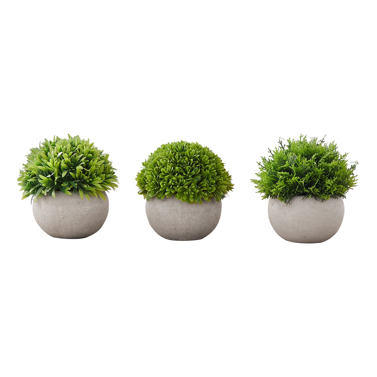 I 9589 - Plante Artificielle, 5" De Haut, Gazon, Intérieur, Faux, Faux, Tableau, Verdure, Mis En Pot, Lot De 3, Décoratif, Plantes Vertes, Pots Gris - Simple Boutique