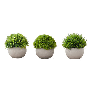 I 9589 - Plante Artificielle, 5" De Haut, Gazon, Intérieur, Faux, Faux, Tableau, Verdure, Mis En Pot, Lot De 3, Décoratif, Plantes Vertes, Pots Gris - Simple Boutique