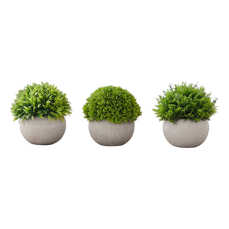 I 9589 - Plante Artificielle, 5" De Haut, Gazon, Intérieur, Faux, Faux, Tableau, Verdure, Mis En Pot, Lot De 3, Décoratif, Plantes Vertes, Pots Gris - Simple Boutique