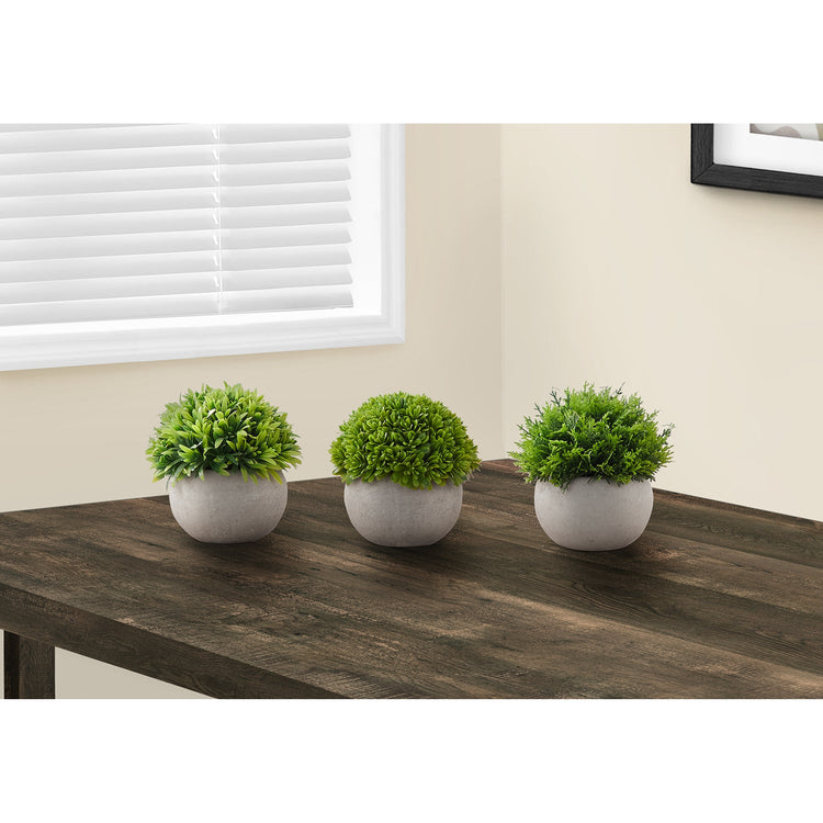 I 9589 - Plante Artificielle, 5" De Haut, Gazon, Intérieur, Faux, Faux, Tableau, Verdure, Mis En Pot, Lot De 3, Décoratif, Plantes Vertes, Pots Gris - Simple Boutique
