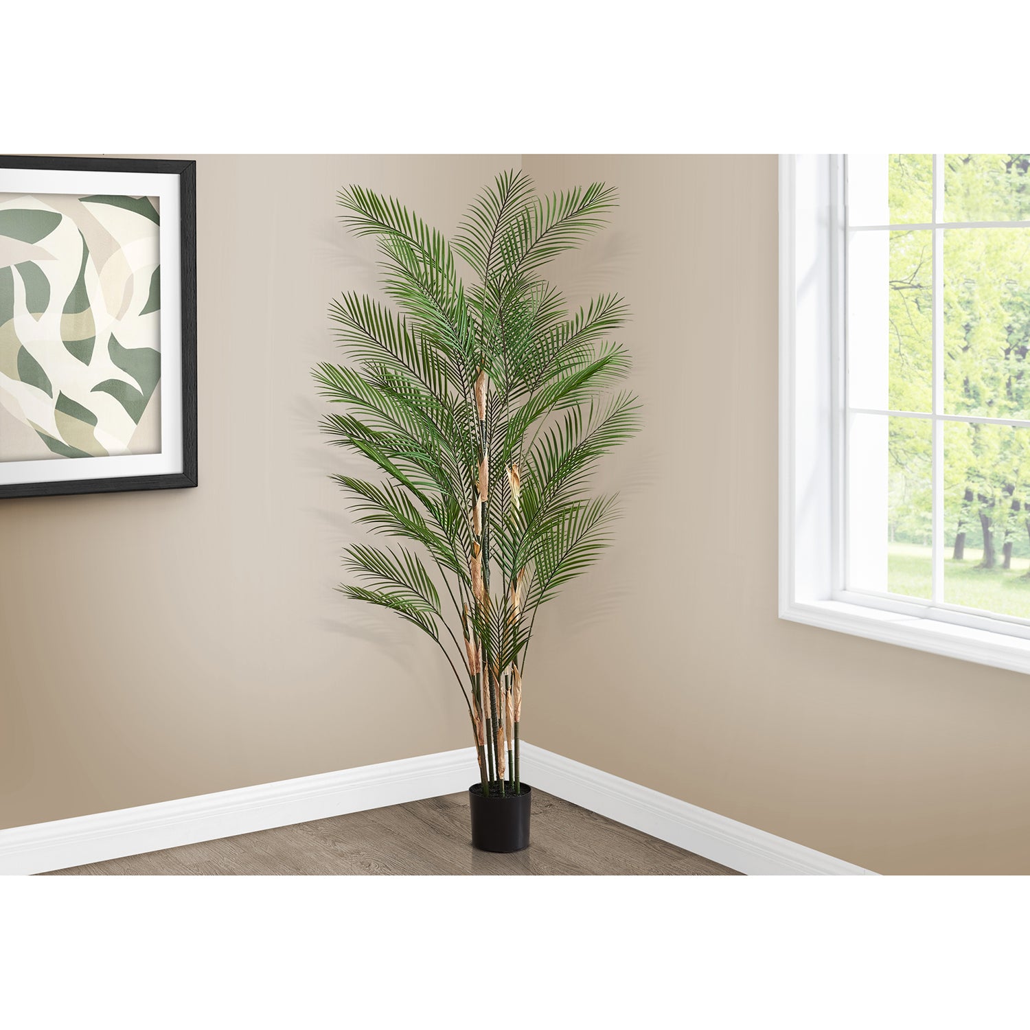 I 9590 - Plante Artificielle, 83" De Hauteur, Palmier, Décoratif, Plancher, Intérieur, Mis En Pot, Touche Réelle, Feuilles Vertes, Pot Noir - Simple Boutique