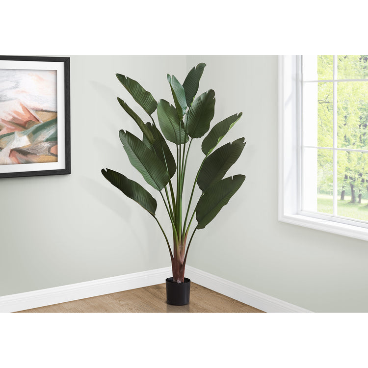 I 9591 - Plante Artificielle, 83" De Hauteur, Intérieur, Décoratif, Plancher, Palmier, Touche Réelle, Feuilles Vertes, Pot Noir - Simple Boutique