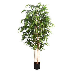 I 9592 - Plante Artificielle, 83" De Hauteur, Arbre À Bambou, Plancher, Intérieur, Mis En Pot, Touche Réelle, Feuilles Vertes, Pot Noir - Simple Boutique