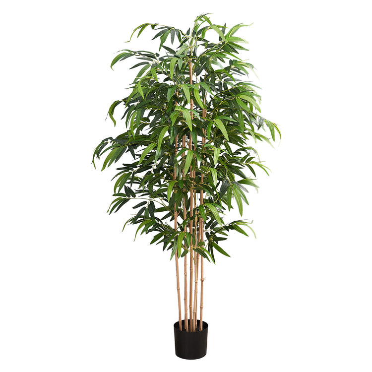 I 9592 - Plante Artificielle, 83" De Hauteur, Arbre À Bambou, Plancher, Intérieur, Mis En Pot, Touche Réelle, Feuilles Vertes, Pot Noir - Simple Boutique