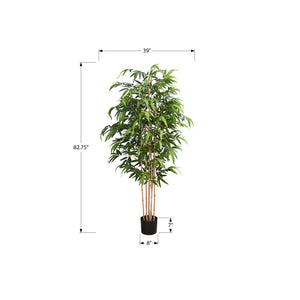 I 9592 - Plante Artificielle, 83" De Hauteur, Arbre À Bambou, Plancher, Intérieur, Mis En Pot, Touche Réelle, Feuilles Vertes, Pot Noir - Simple Boutique