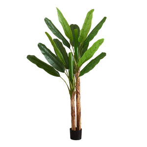 I 9593 - Plante Artificielle, 83" De Hauteur, Bananier, Intérieur, Décoratif, Faux, Plancher, Mis En Pot, Touche Réelle, Feuilles Vertes, Pot Noir - Simple Boutique