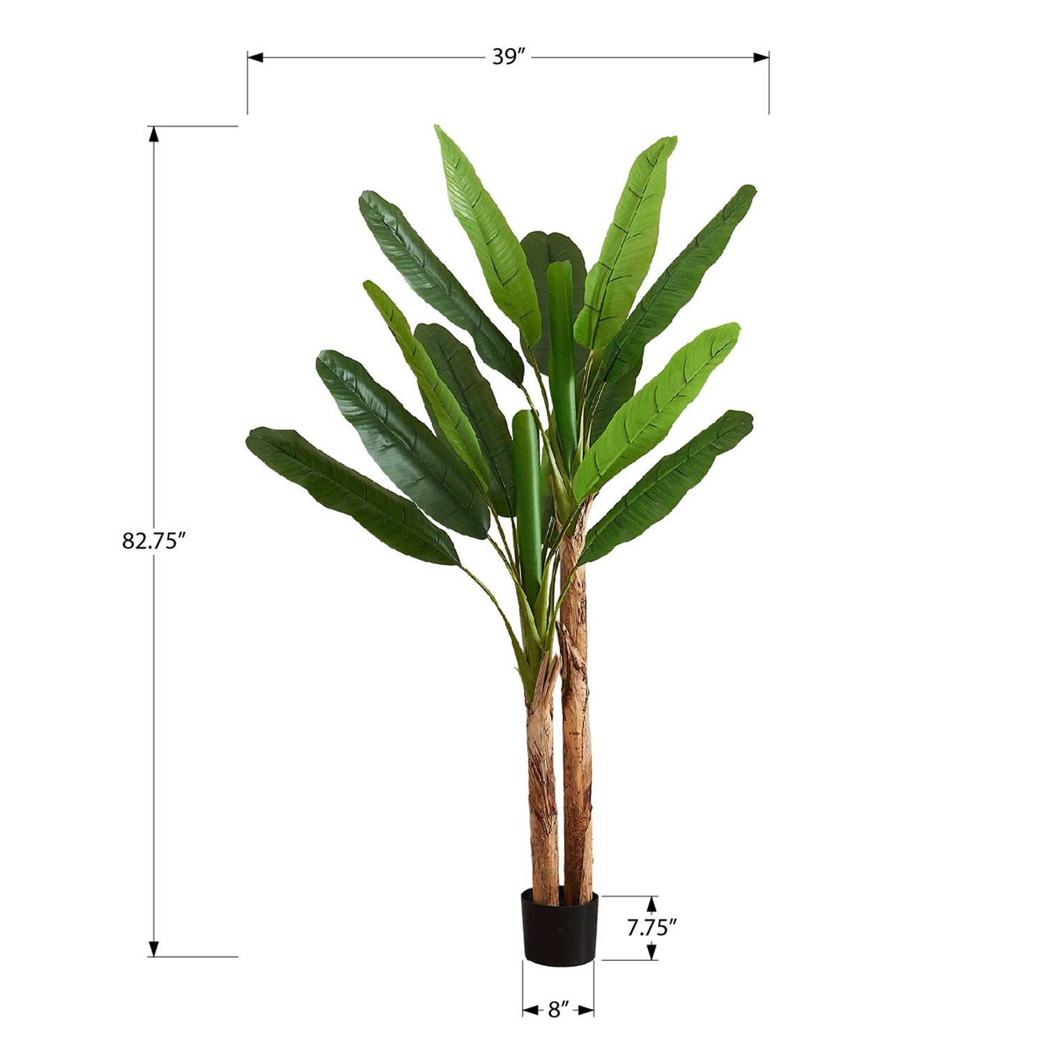 I 9593 - Plante Artificielle, 83" De Hauteur, Bananier, Intérieur, Décoratif, Faux, Plancher, Mis En Pot, Touche Réelle, Feuilles Vertes, Pot Noir - Simple Boutique