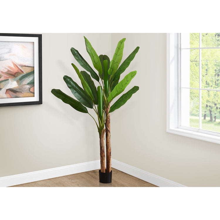 I 9593 - Plante Artificielle, 83" De Hauteur, Bananier, Intérieur, Décoratif, Faux, Plancher, Mis En Pot, Touche Réelle, Feuilles Vertes, Pot Noir - Simple Boutique