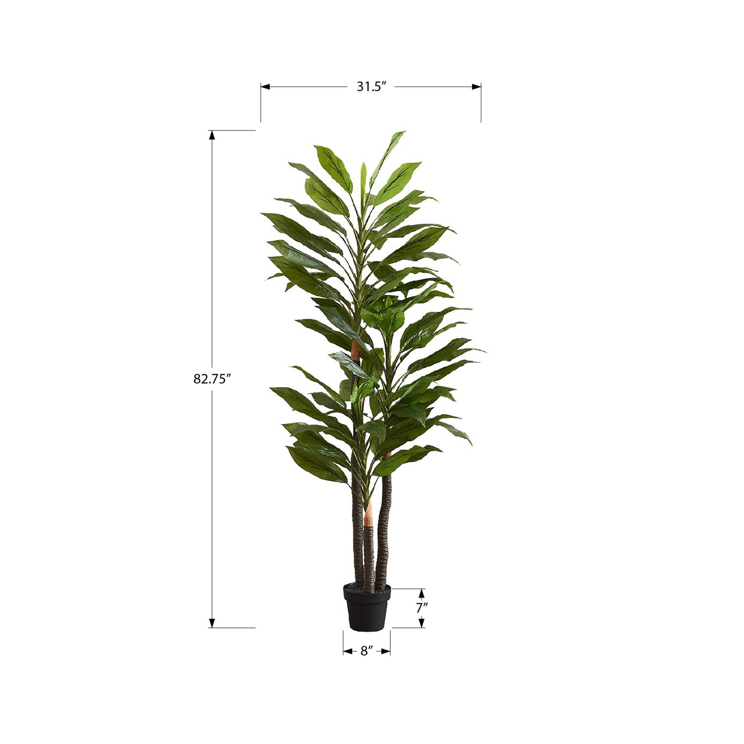 I 9595 - Plante Artificielle, 83" De Hauteur, Intérieur, Arbre De Dracaena, Décoratif, Faux, Faux, Plancher, Mis En Pot, Touche Réelle, Feuilles Vertes, Pot Noir - Simple Boutique