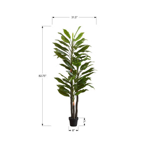I 9595 - Plante Artificielle, 83" De Hauteur, Intérieur, Arbre De Dracaena, Décoratif, Faux, Faux, Plancher, Mis En Pot, Touche Réelle, Feuilles Vertes, Pot Noir - Simple Boutique