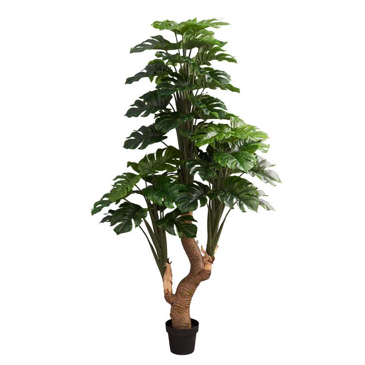 I 9596 - Plante Artificielle, 83" De Hauteur, Arbre Monstera, Mis En Pot, Touche Réelle, Feuilles Vertes, Pot Noir - Simple Boutique
