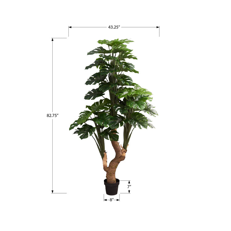 I 9596 - Plante Artificielle, 83" De Hauteur, Arbre Monstera, Mis En Pot, Touche Réelle, Feuilles Vertes, Pot Noir - Simple Boutique