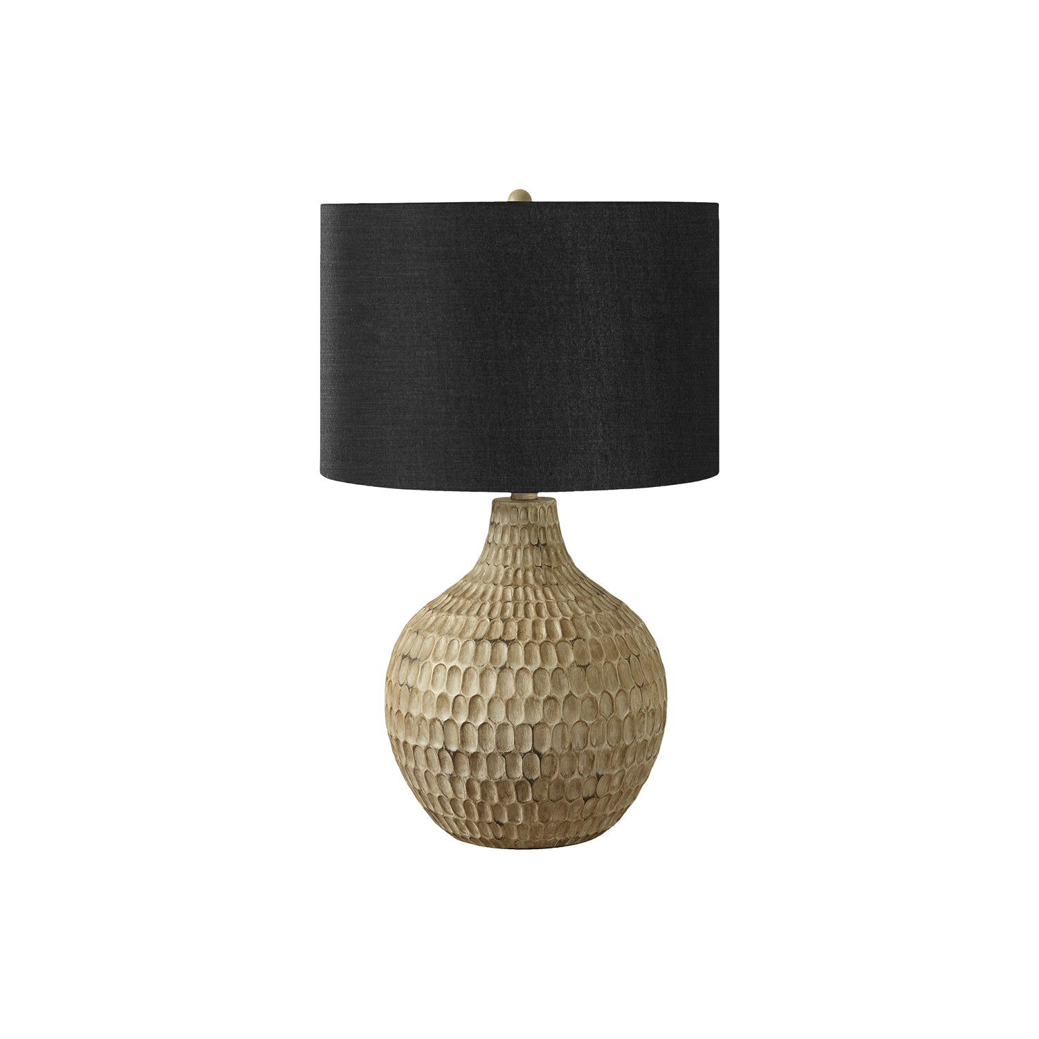 I 9606 - Luminaire, 25"H, Lampe De Table, Abat-jour Noir, Pied En Résine Marron, Contemporain - Simple Boutique