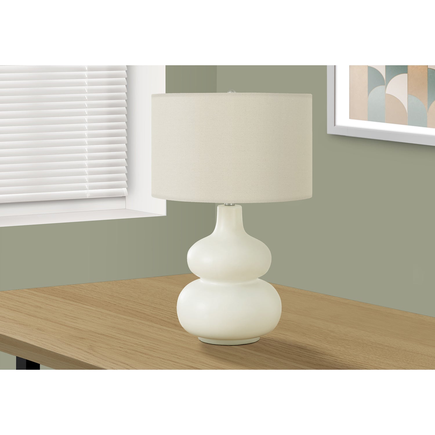 I 9608 - Luminaire, 25"H, Lampe De Table, Abat-jour Ivoire / Crème, Crème, Contemporain - Simple Boutique