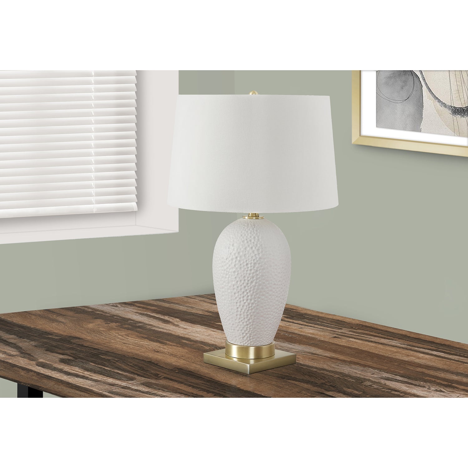 I 9610 - Luminaire, 26"H, Lampe De Table, Céramique Blanche, Abat-jour Ivoire / Crème, Transitionnel - Simple Boutique