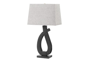 I 9611 - Luminaire, 30''H, Lampe De Table, Résine Noire, Abat-jour Gris, Contemporain - Simple Boutique