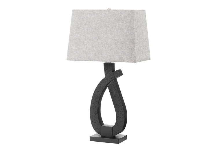 I 9611 - Luminaire, 30''H, Lampe De Table, Résine Noire, Abat-jour Gris, Contemporain - Simple Boutique