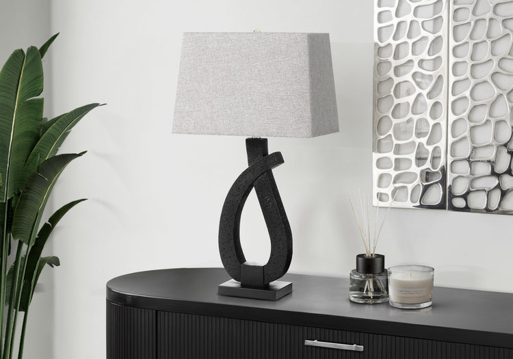 I 9611 - Luminaire, 30''H, Lampe De Table, Résine Noire, Abat-jour Gris, Contemporain - Simple Boutique