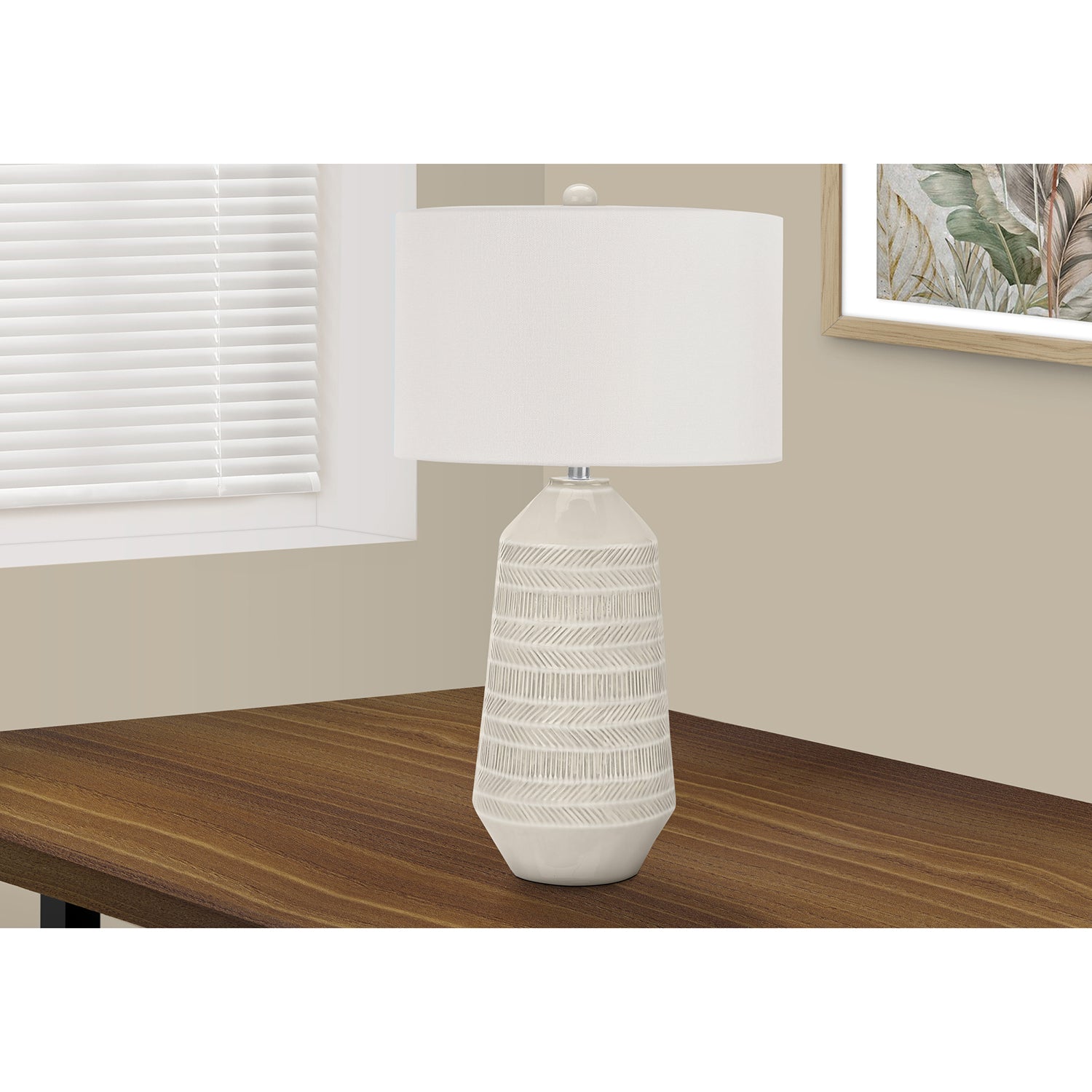 I 9613 - Luminaire, 33"H, Lampe De Table, Abat-jour Ivoire / Crème, Céramique Crème, Contemporain - Simple Boutique