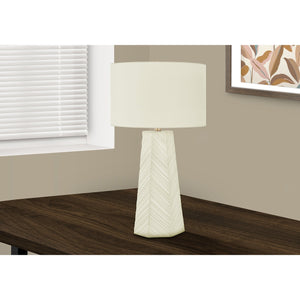 I 9614 - Luminaire, 29"H, Lampe De Table, Céramique Blanche, Abat-jour Ivoire / Crème, Contemporain - Simple Boutique