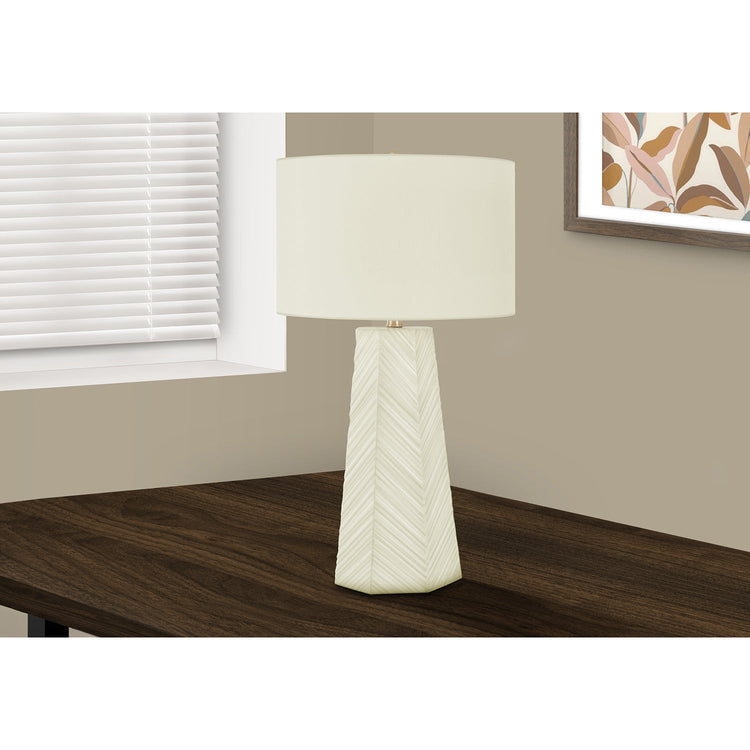 I 9614 - Luminaire, 29"H, Lampe De Table, Céramique Blanche, Abat-jour Ivoire / Crème, Contemporain - Simple Boutique