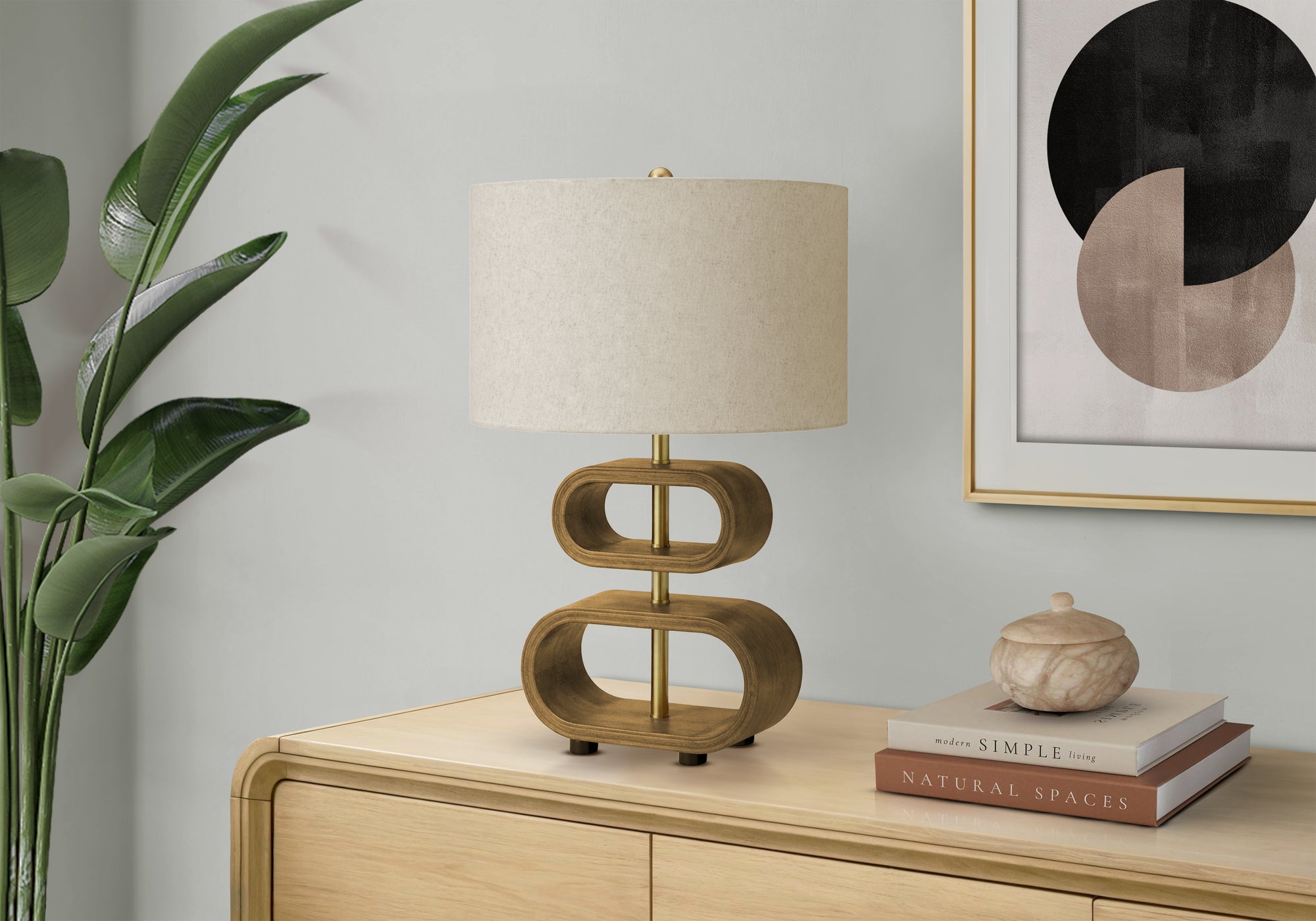 I 9616 - Luminaire, 20''H, Aspect Bois Brun, Abat-jour Beige, Contemporain - Simple Boutique