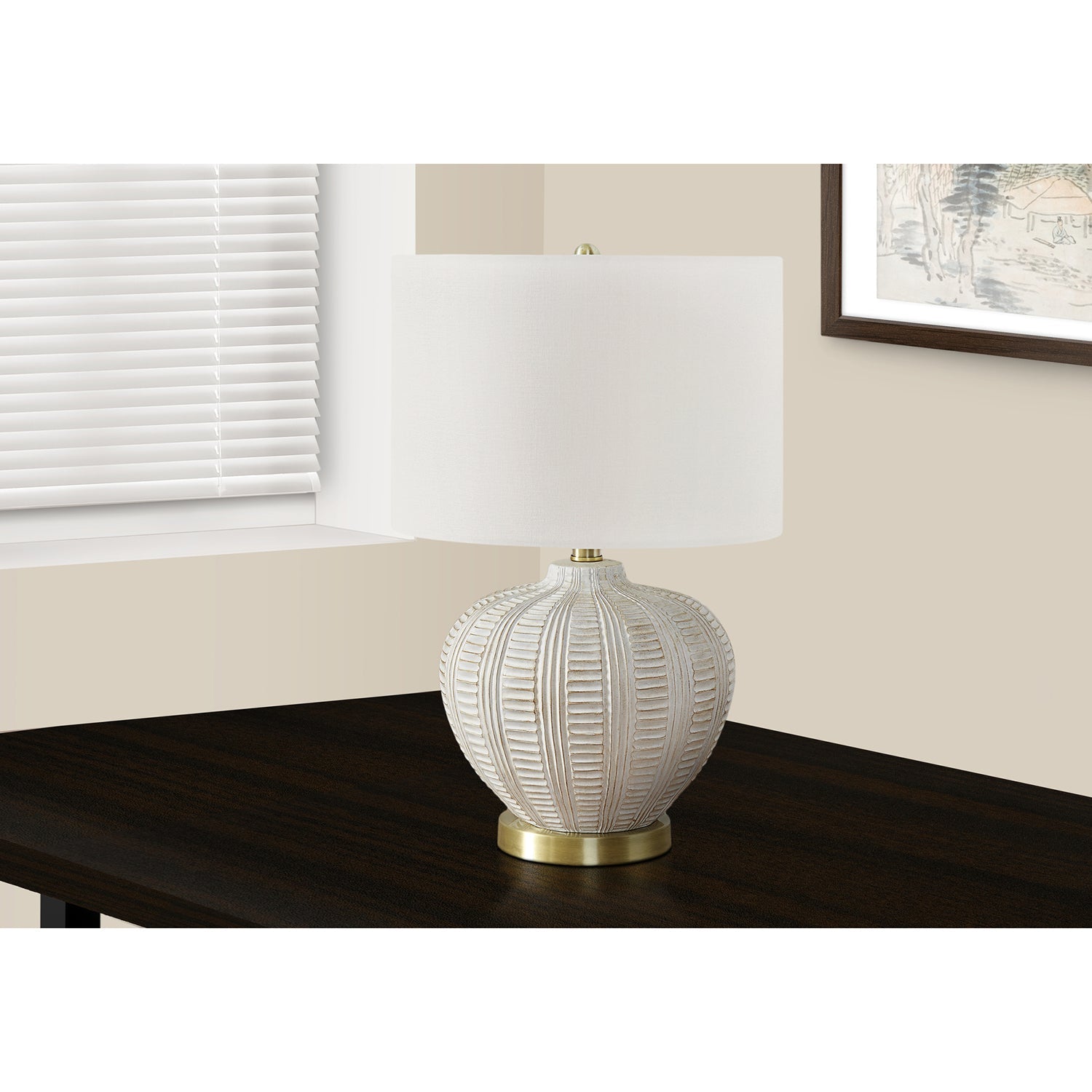 I 9617 - Luminaire, 21"H, Lampe De Table, Abat-jour Ivoire / Crème, Résine Couleur Crème, Transitionnel - Simple Boutique