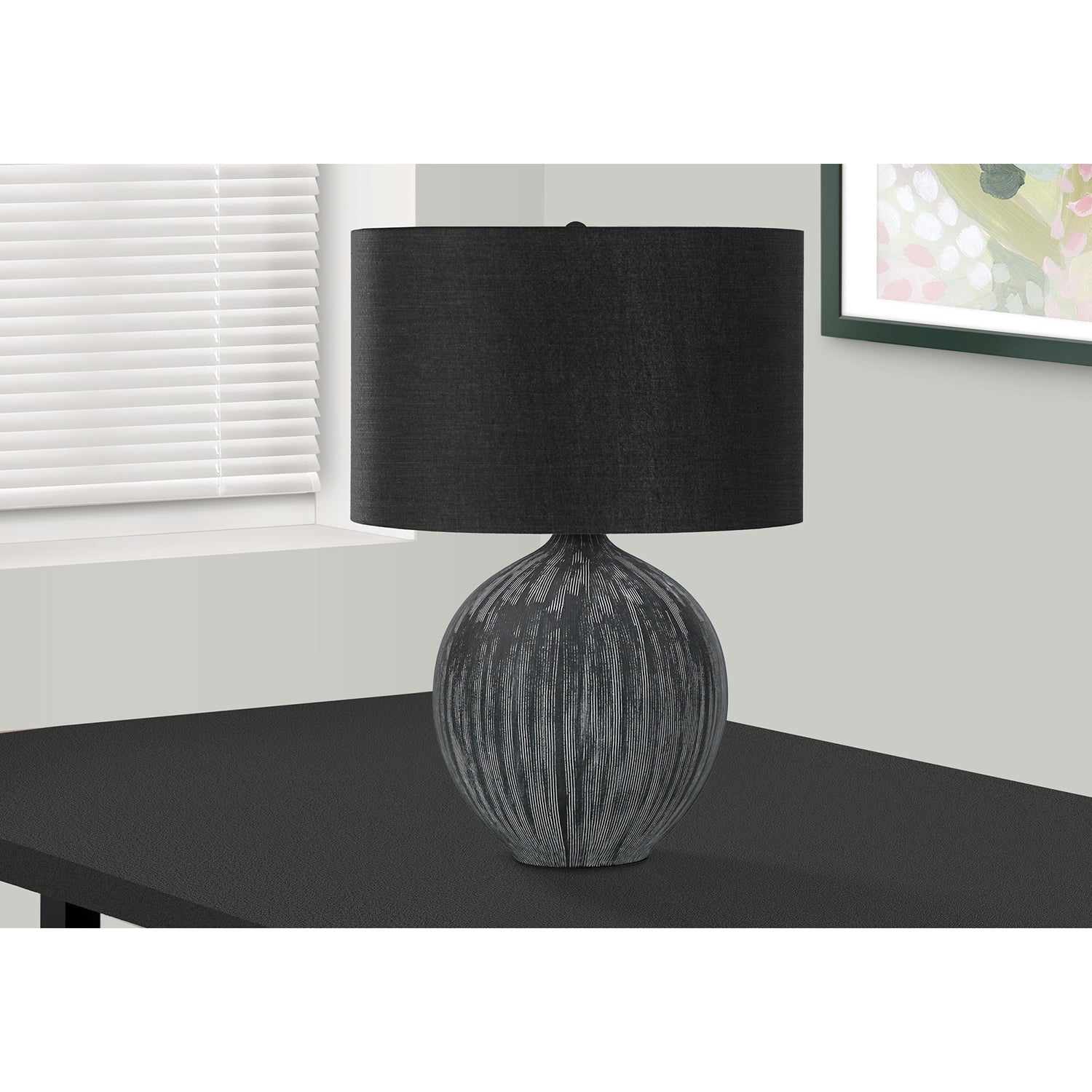I 9618 - Luminaire, 23"H, Lampe De Table, Céramique Noir, Abat-jour Noire, Contemporain - Simple Boutique