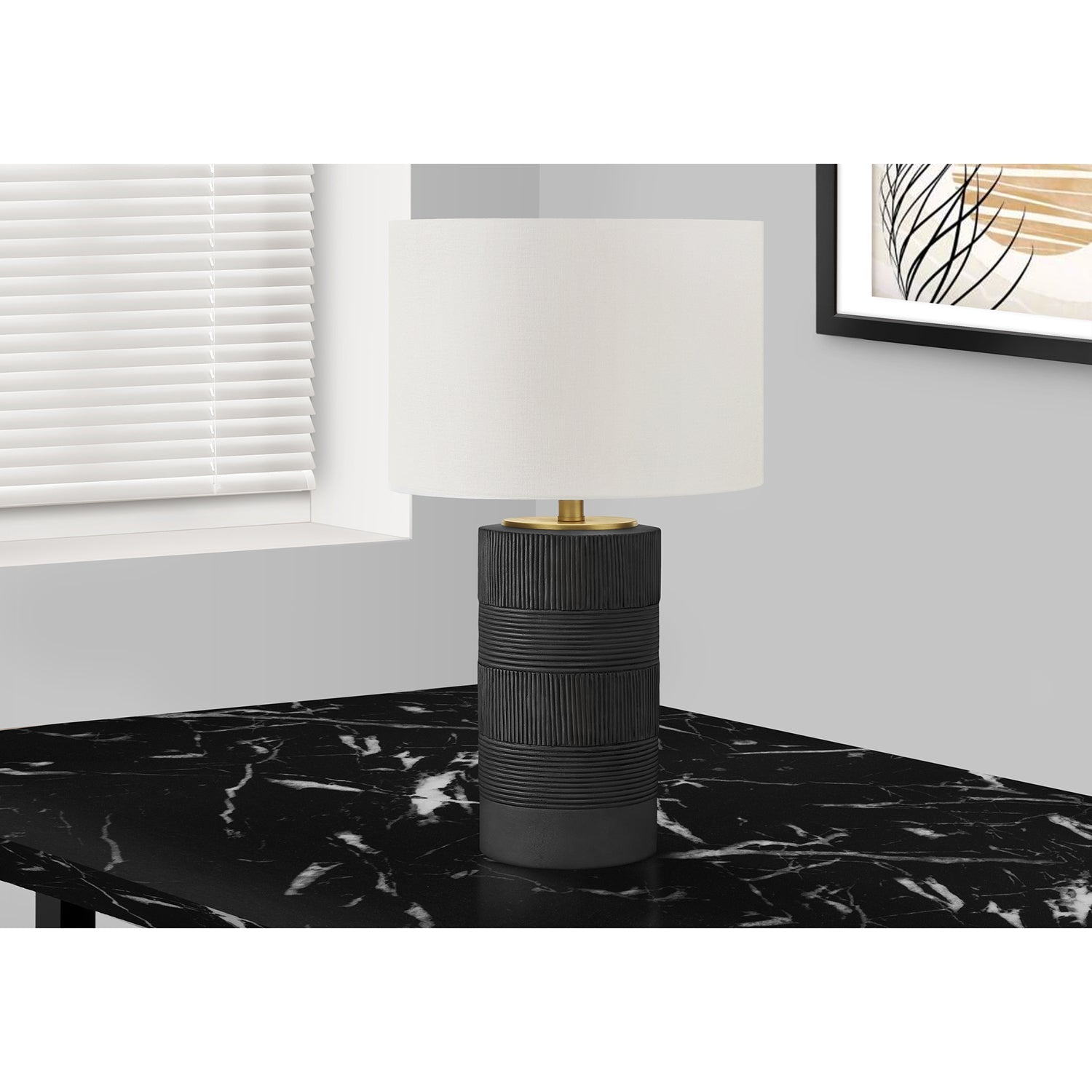 I 9619 - Luminaire, 24"H, Lampe De Table, Résine Noire, Abat-jour Ivoire / Crème, Contemporain - Simple Boutique