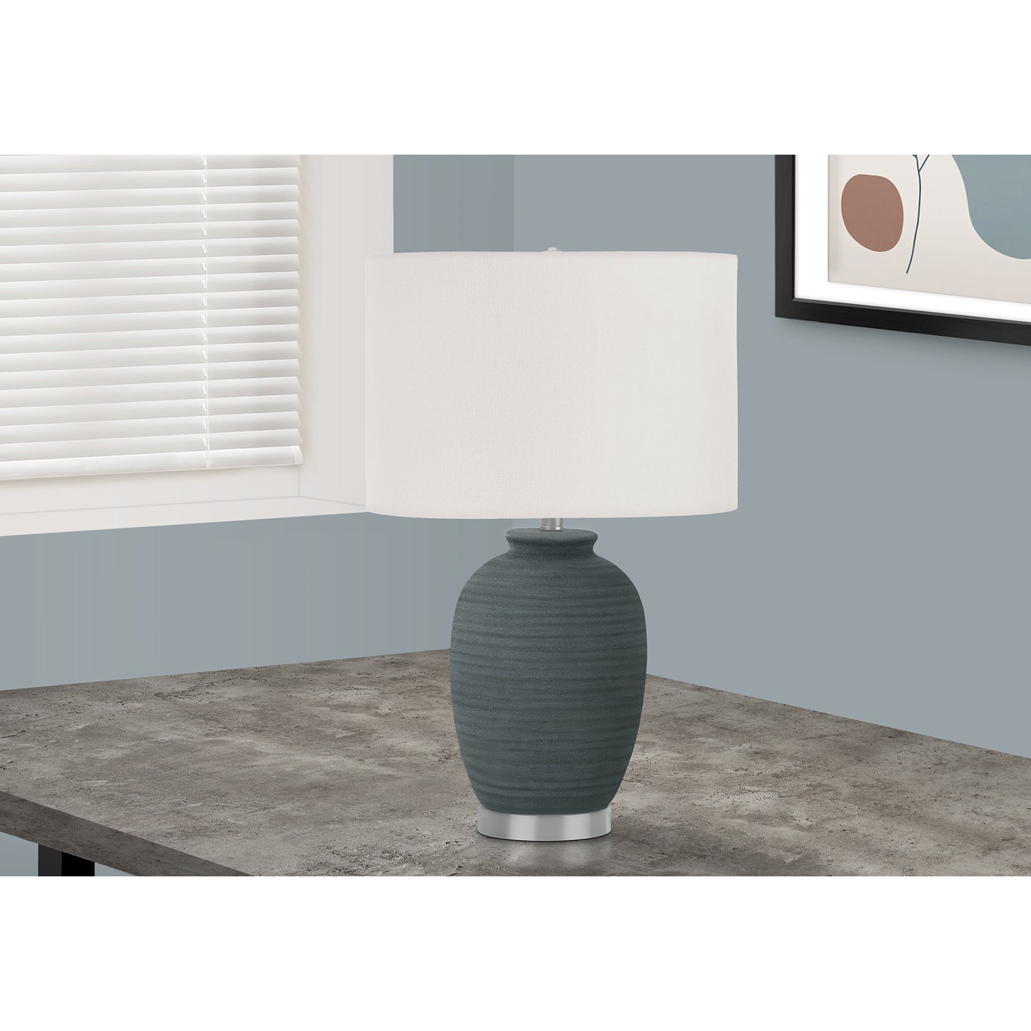 I 9622 - Luminaire, 24"H, Lampe De Table, Céramique Bleu, Abat-jour Ivoire / Crème, Contemporain - Simple Boutique